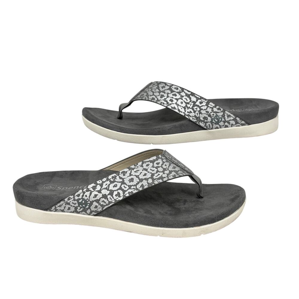 Spenco Newport Thong Sandals Womens Size‎ 10 Gray Cheetah Orthotic Arch Support